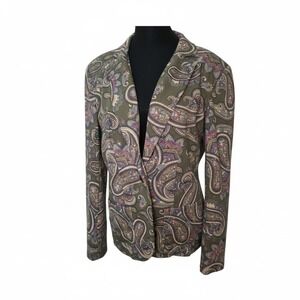 Mango MNG Women's Large Green Paisley Blazer Boho Fall Jacket